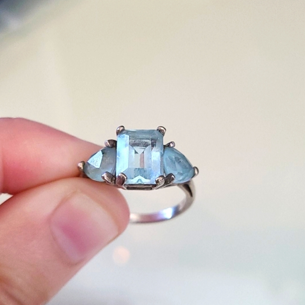 Sterling Silver Blue Triple Stone Ring - Picture 6 of 6